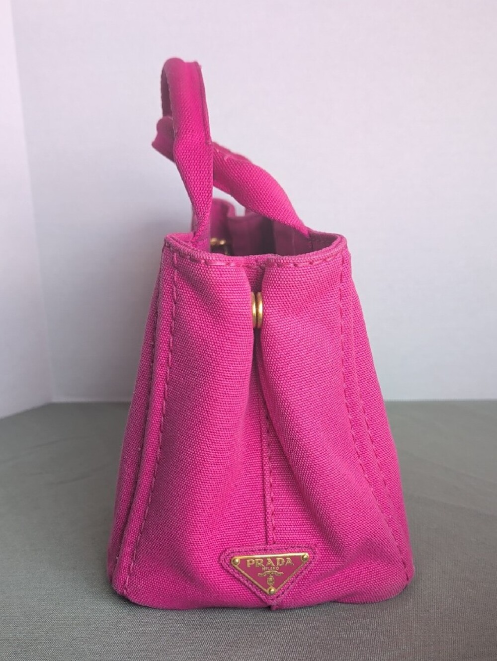PRADA Pink Canapa Canvas PM Tote With Strap - Picture 4 of 16